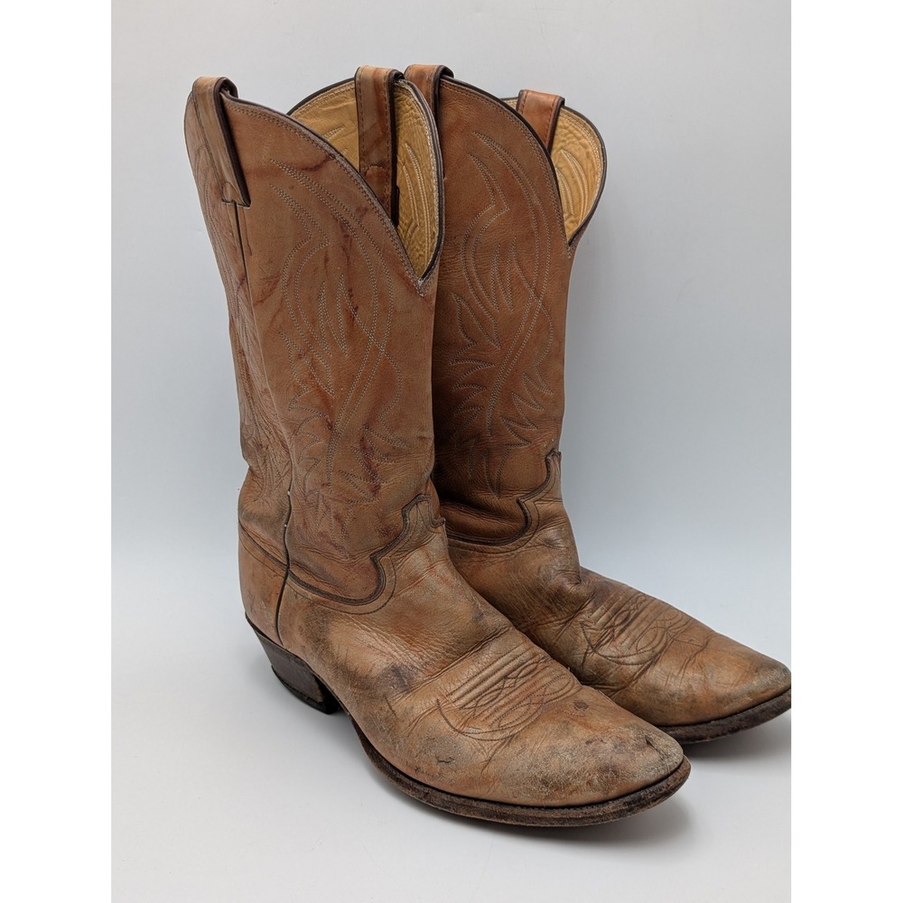 Justin Cowboy Boots Mens 10.5 D Tan 1632 Western Leather Distressed Made in USA